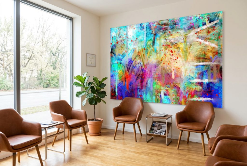 Modernes Praxis-Mockup mit dem abstrakten Bild no70 VERTICAL INFINITY von MEERBILDER.