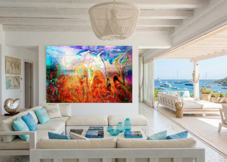 Abstraktes Wandbild NO69 TRANSCEND in luxuriöser Villa in Südfrankreich mit Meerblick.